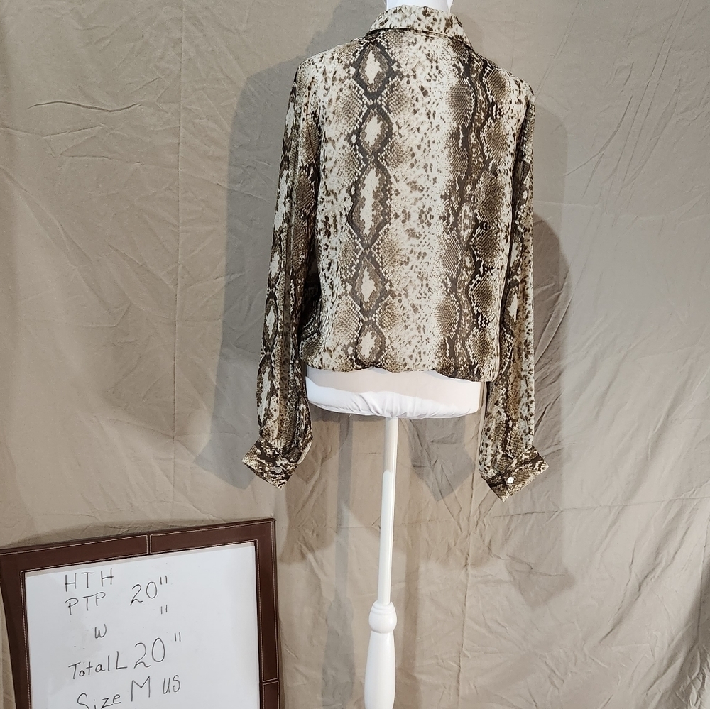 Charming Charlie M cropped sheer python black, brown & cream collar top - Picture 3 of 4
